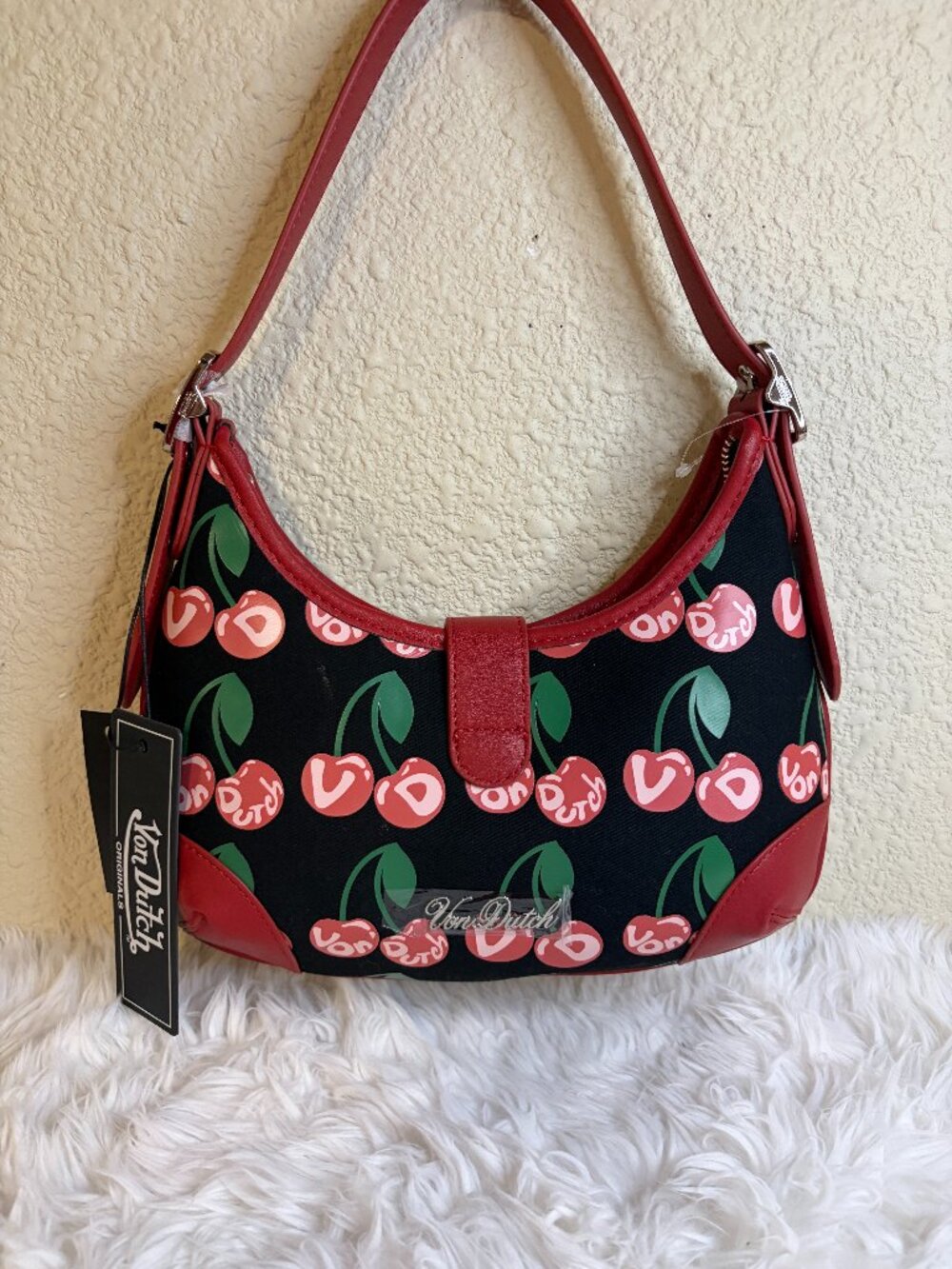 Von Dutch Bella Bag Black Cherry Red Shoulder Purse NWT